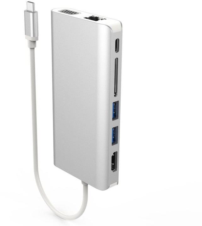 Konvertues PremiumCord USB3.1 type-C në HDMI+VGA+RJ45+2xUSB3.0+SD card +3,5mm+PD charge