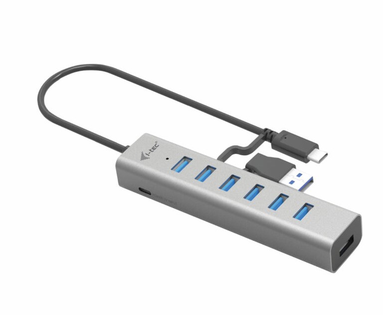 Qendër USB i-tec, 7 porte, USB-A/USB-C, 7.5W, e zezë