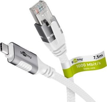 Мрежен кабел Гообеј USB C 3.1 во RJ45, 7.5m, CAT6, бел