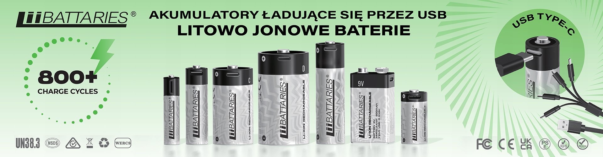 Bateri rikarikueshme LiiBattaries Powerful, 9V, 500mAh, USB C, set 2 copë