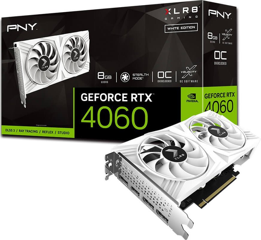 Kartelë grafike PNY GeForce RTX 4060 XLR8 Verto DF OC White Edition 8GB GDDR6