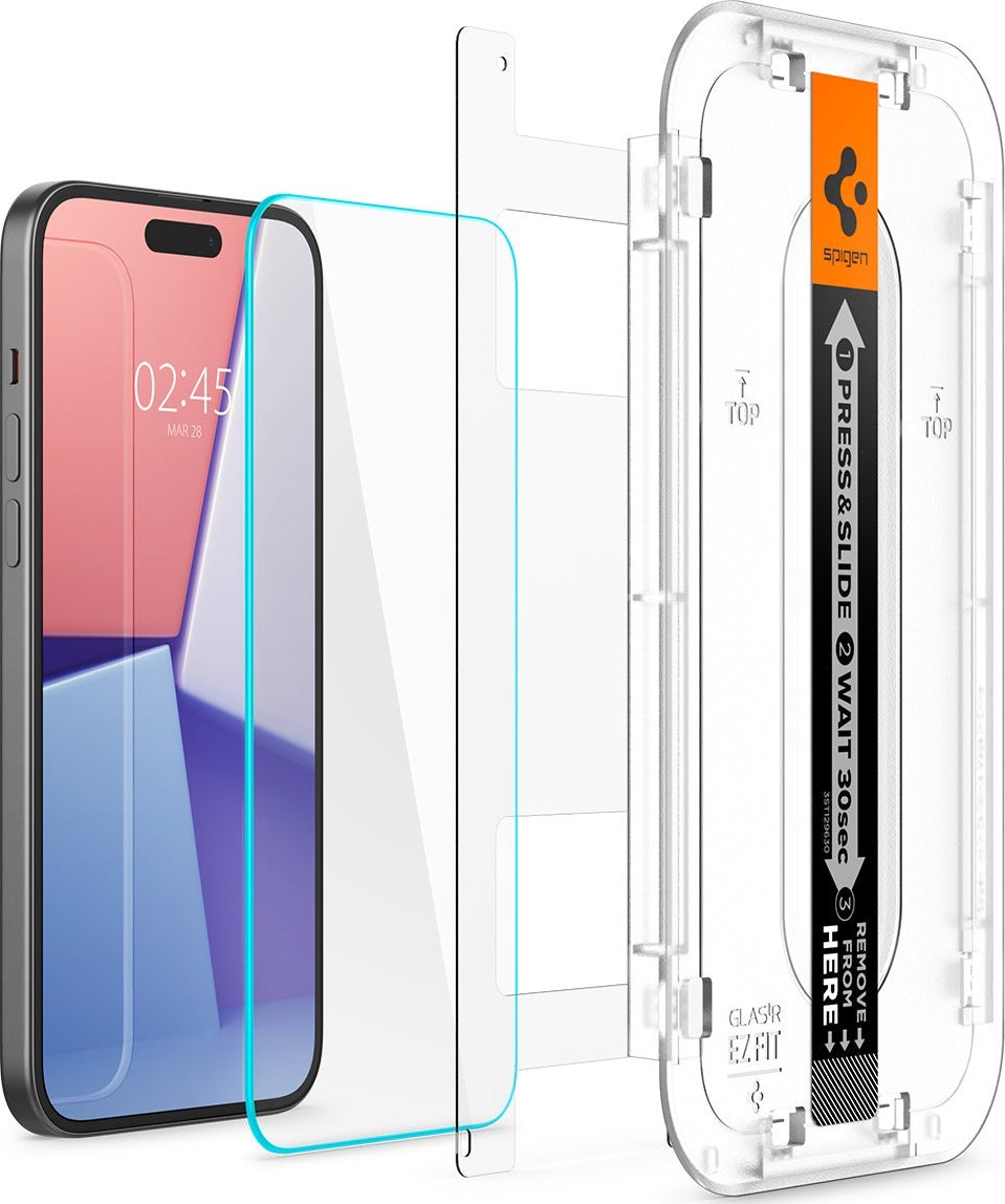Заштитно стакло Spigen Glass tR EZ Fit, 2 парчиња, за iPhone 15, проѕирно