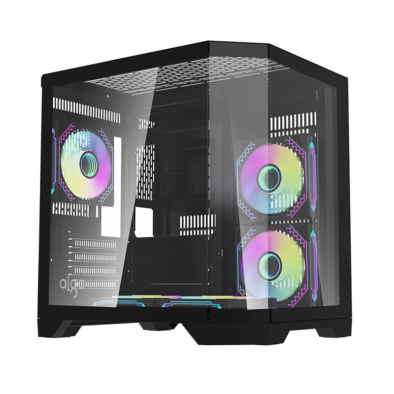 Kuti kompjuterike DarkFlash FT350 Mini Tower, M ATX ITX, 5 ventilatorë ARGB, e zezë