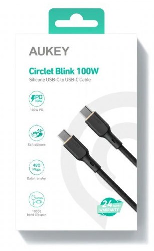 Kabllo Aukey, USB C / USB C, 1 m, e zezë