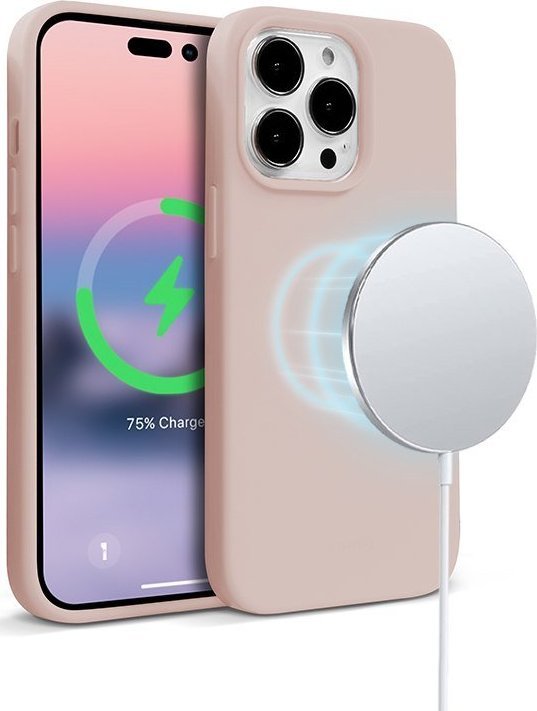 Mbulesë telefoni Crong Color Cover Magnetic për iPhone 14 Pro, MagSafe, silikon, rozë rërë