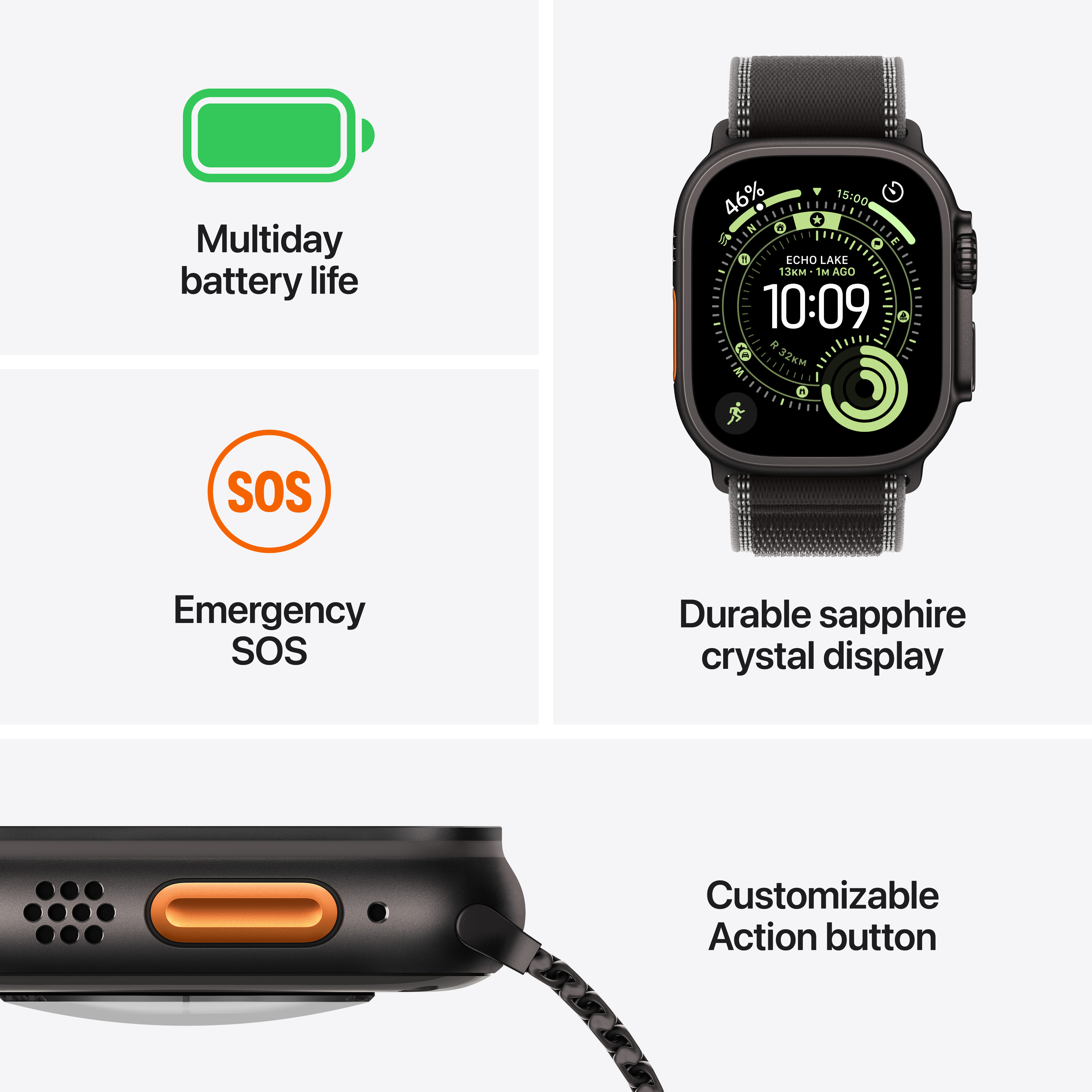 Apple Watch Ultra 3 Cellular 49mm Black Titanium Case with Black Alpine Loop, Small