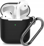Mbështjellës mbrojtës KeyBudz Elevate për AirPods, me karabinë, kompatibil me karikim pa tel, i zi