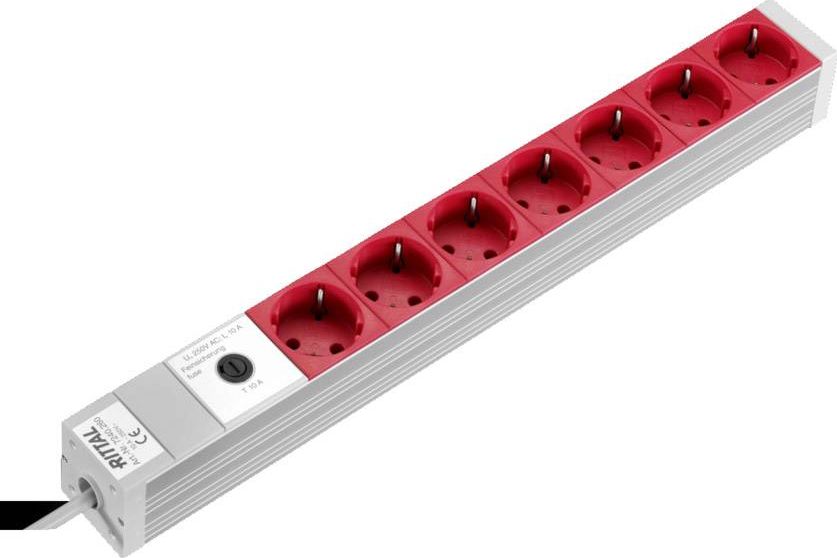 Shirit zgjatues Rittal 19", 7x Schuko, prizë C14, i kuq