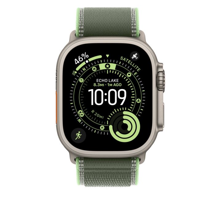 Apple Watch 49mm Loop, Green/Neon Trail Loop, M/L, Natural Titanium Finish 3