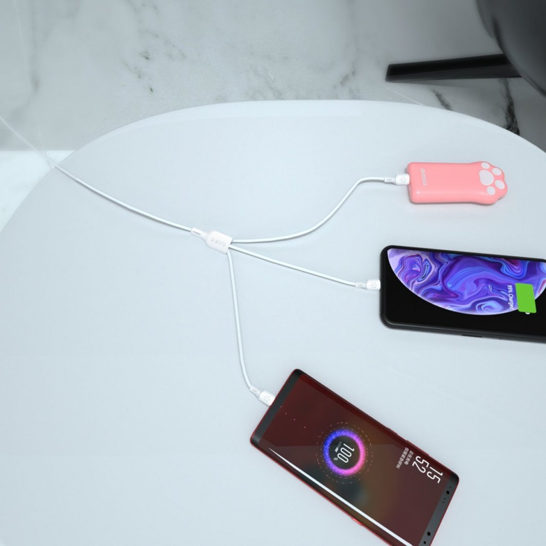 Kabllo Dudao 3në1, USB në USB-C / microUSB / USB Lightning, 1.2m, e bardhë