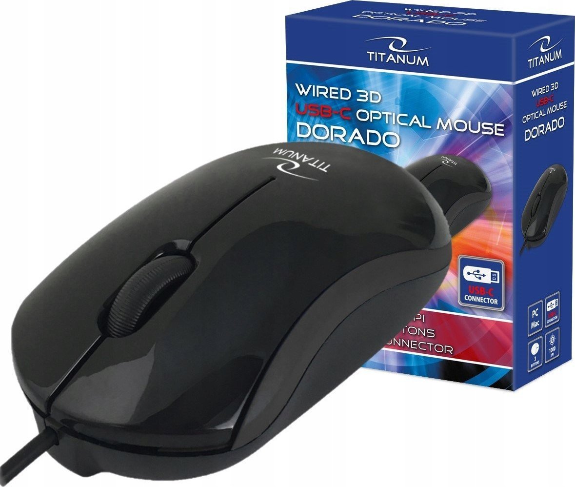 Maush me kabllo Titanum TM125K, optik 3D, USB C, gold