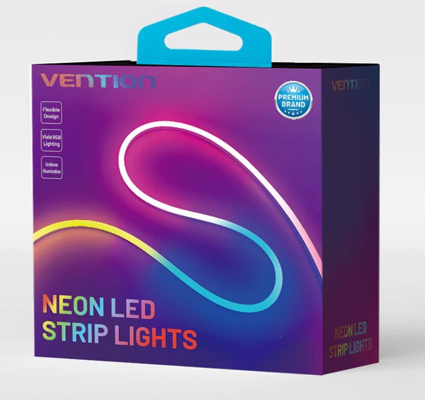 Декоративна LED лента Vention Neon Light Strip, 2m, USB 5V, со далечински управувач, IP65, повеќебојна