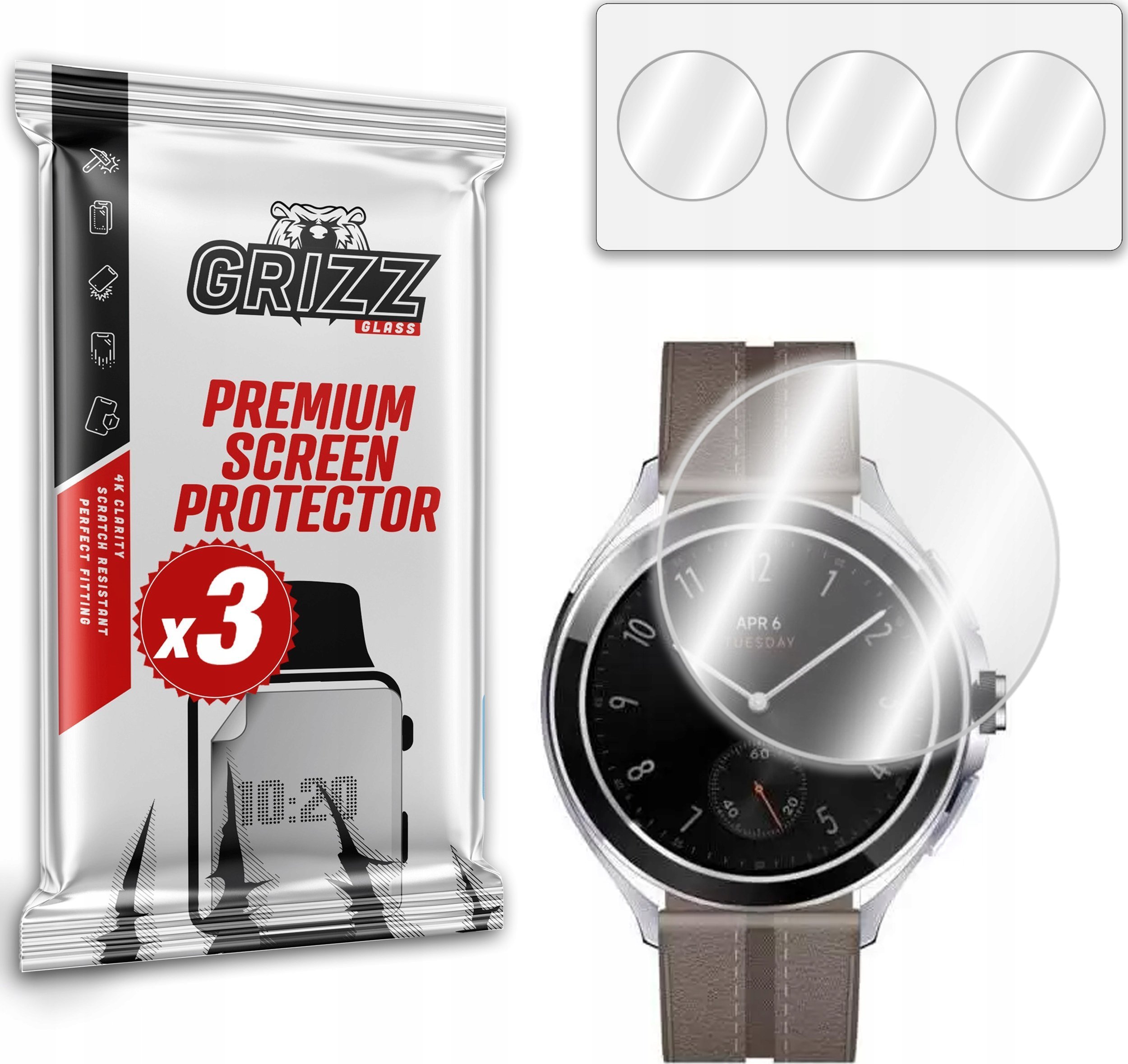 Folje mbrojtëse GrizzGlass Hydrofilm për Xiaomi Watch 2 Pro, hidrogel, set 3 copë, transparente