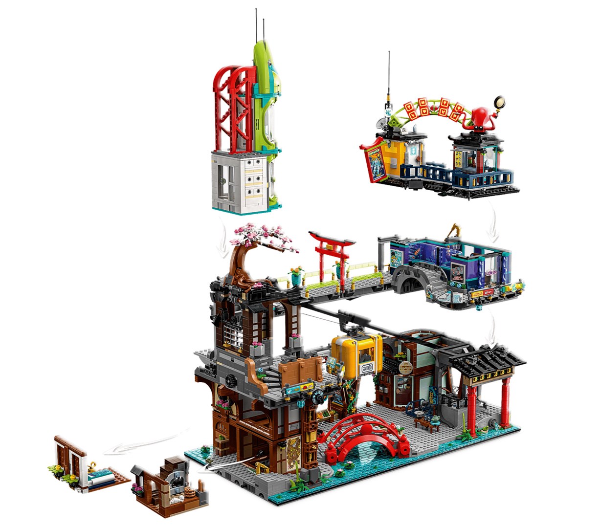Set lodër LEGO NINJAGO City Markets, 21 minifigura, 4 kate, shumëngjyrësh