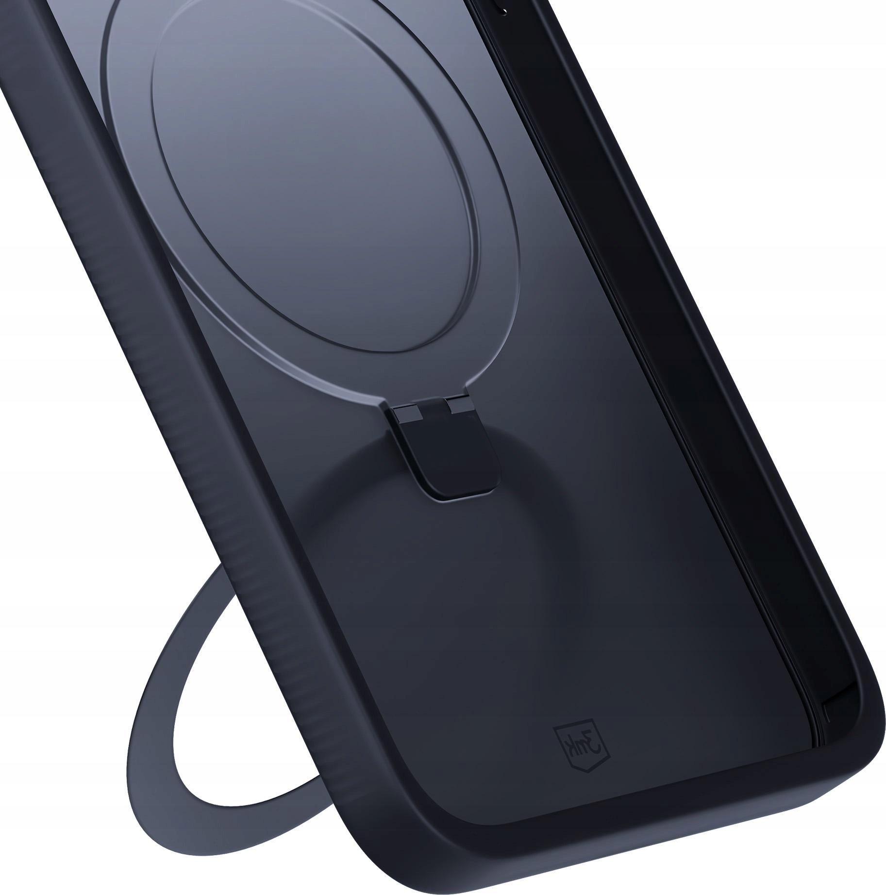 Futrollë 3MK Smoke Case MagStand për iPhone 15 Pro, MagSafe, me mbajtëse, e zezë