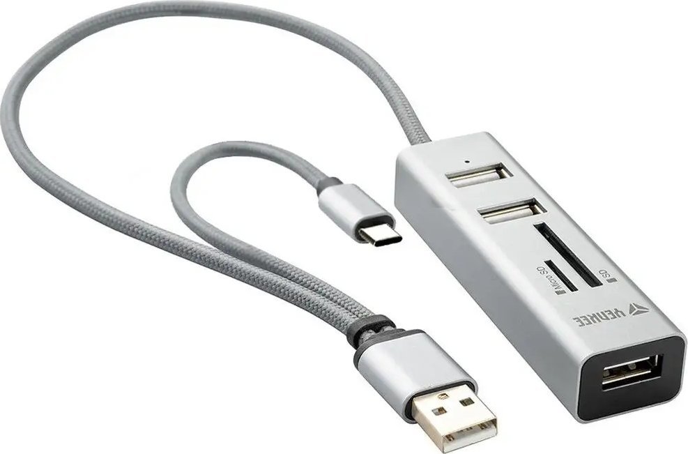 USB хаб Yenkee YHC 103 SR, 3x USB, USB C OTG, сребрен