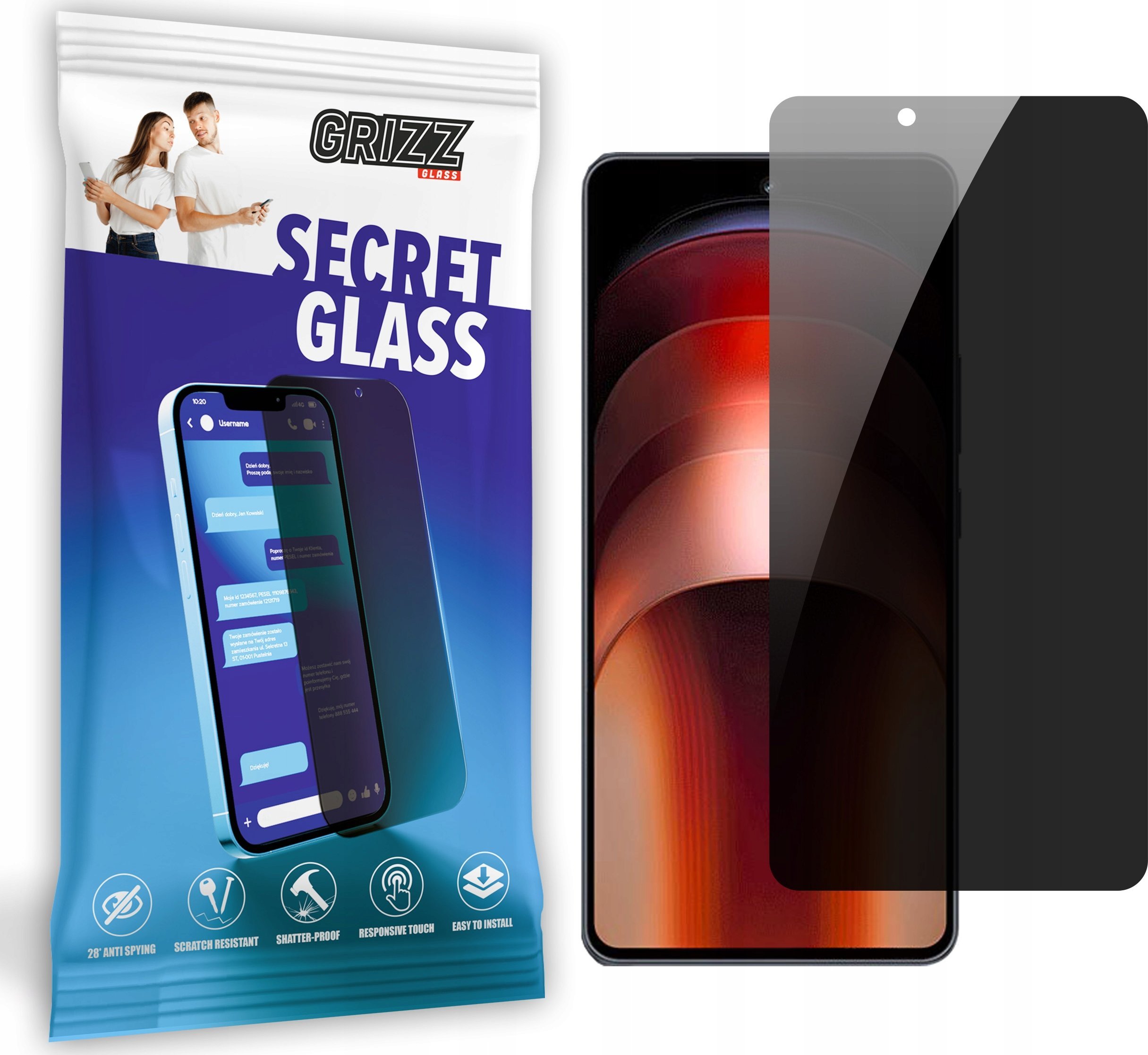 Xham privat Vivo IQOO Neo9 Grizz SecretGlass, mbrojtës ekrani, i tejdukshëm