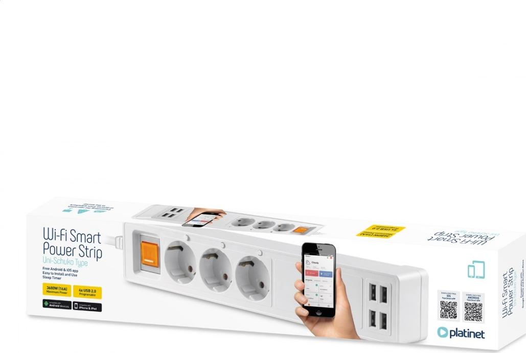 Prizë inteligjente Platinet Smart Power Strip 45507, 4x USB A, 1.8m, e bardhë