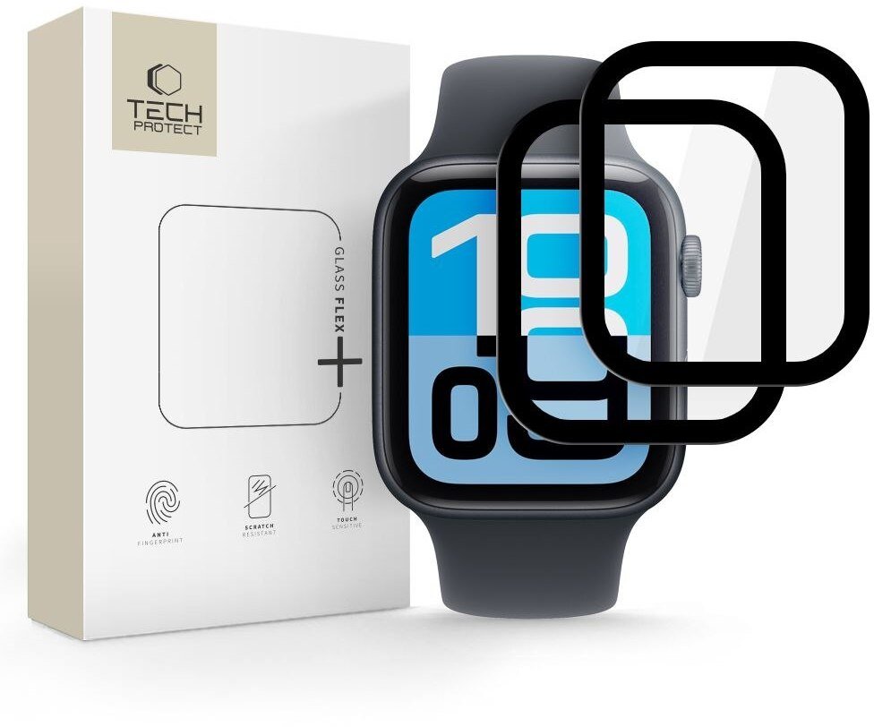 Xham hibrid për Apple Watch Tech-Protect Glass Flex+, 44mm, 2 copë, i zi