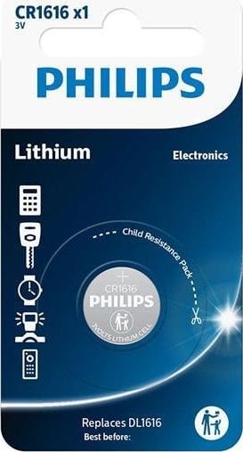 Bateri litium Philips CR1616, 3V, monedhë, argjendtë
