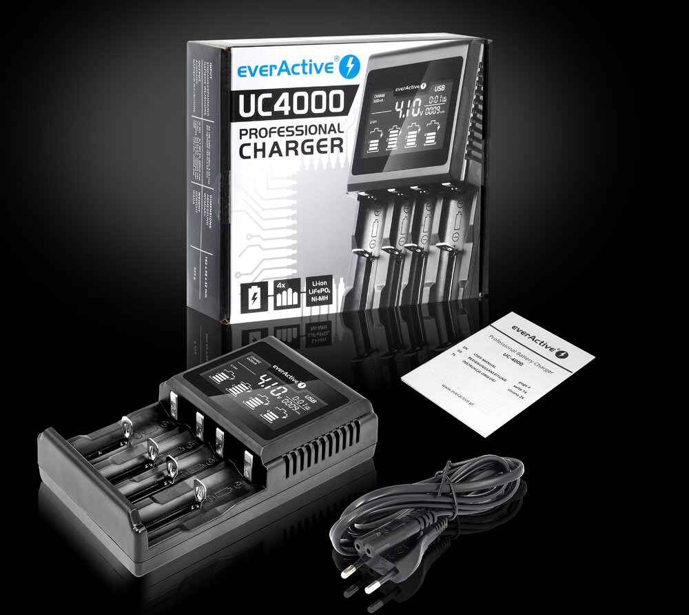 Karikues baterish EverActive UC-4000, universal Ni-MH Li-ion, ekran LCD, i zi