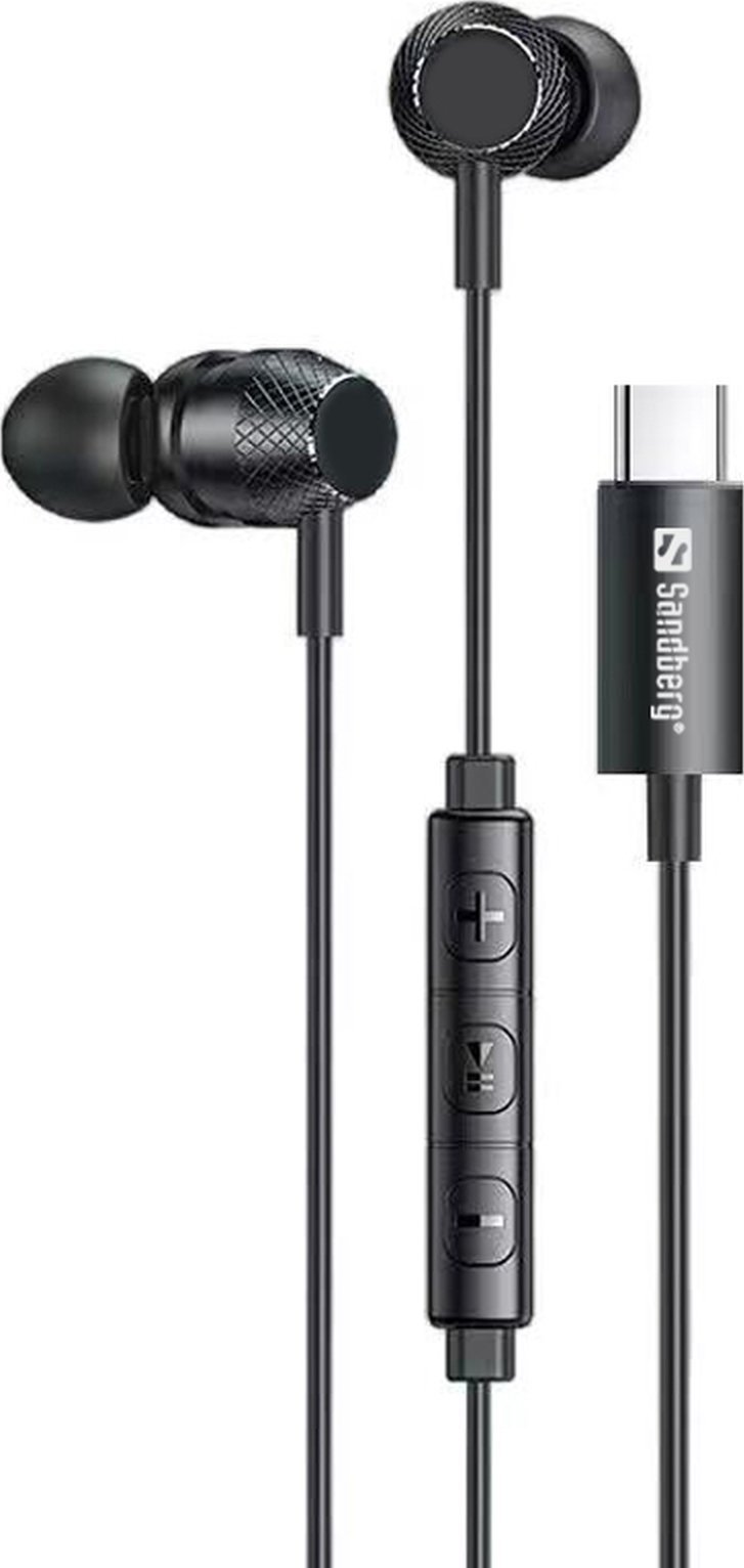 Kufje në vesh Sandberg USB-C A In-Earset, mikrofon në kabllo, të bardha