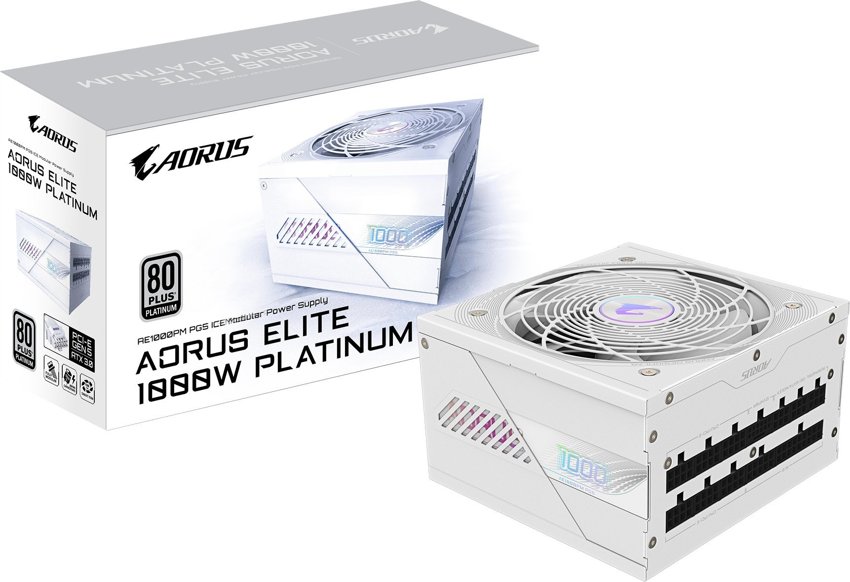 Furnizues energjie GIGABYTE AORUS ELITE P1000W ICE, 1000W, 80 PLUS Platinum, modular, i bardhë