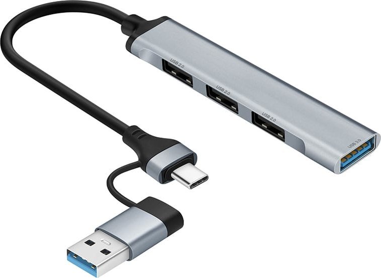 Adapter USB hub Tracer 47499 A-4, 4 porta, USB-C, argjendtë