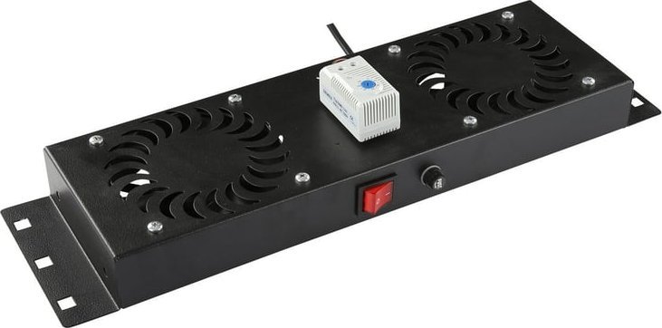 Ventilator rack Lanview RAF115BL-UK, modul me 2 fojë, me termostat, i zi