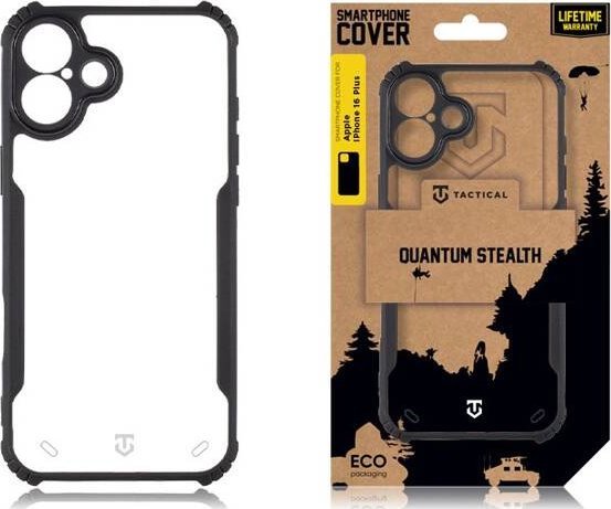 Заштитна маска за телефон Tactical Quantum Stealth за iPhone 16 Plus, проѕирна, црна