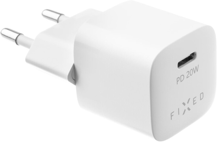 FIXED полнач, Mini со USB-C, PD, 20W, бел + USB-C - USB-C кабел, 1m