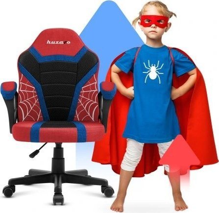 Karrige gaming për fëmijë Huzaro Ranger 1.0 Spider, deri 130 kg, motiv merimange, e zezë me të kuqe dhe blu