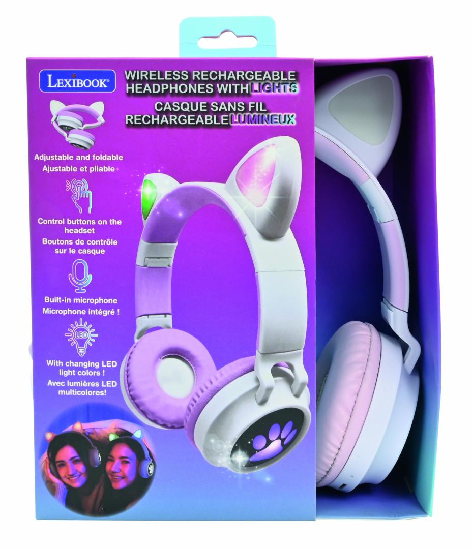 Kufje pa tela Lexibook Cat Ears, Bluetooth 5.0, me drita LED, shumëngjyrëshe
