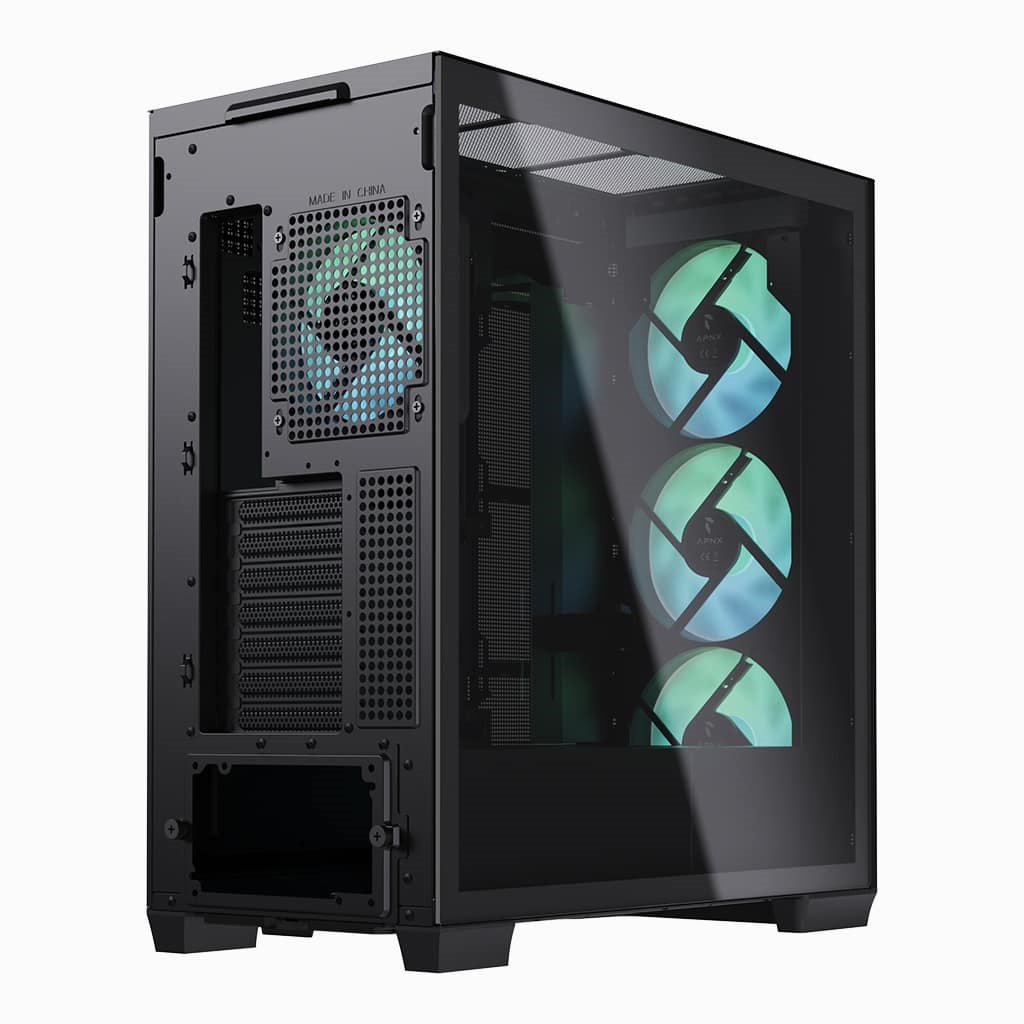 Kuti kompjuteri APNX C1 ARGB, midi tower, panel xhami i errësuar, e zezë
