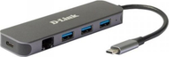 Adapter USB C me hub D Link DUB 2334, Ethernet 1000 Mbit, 3 porta USB, gri