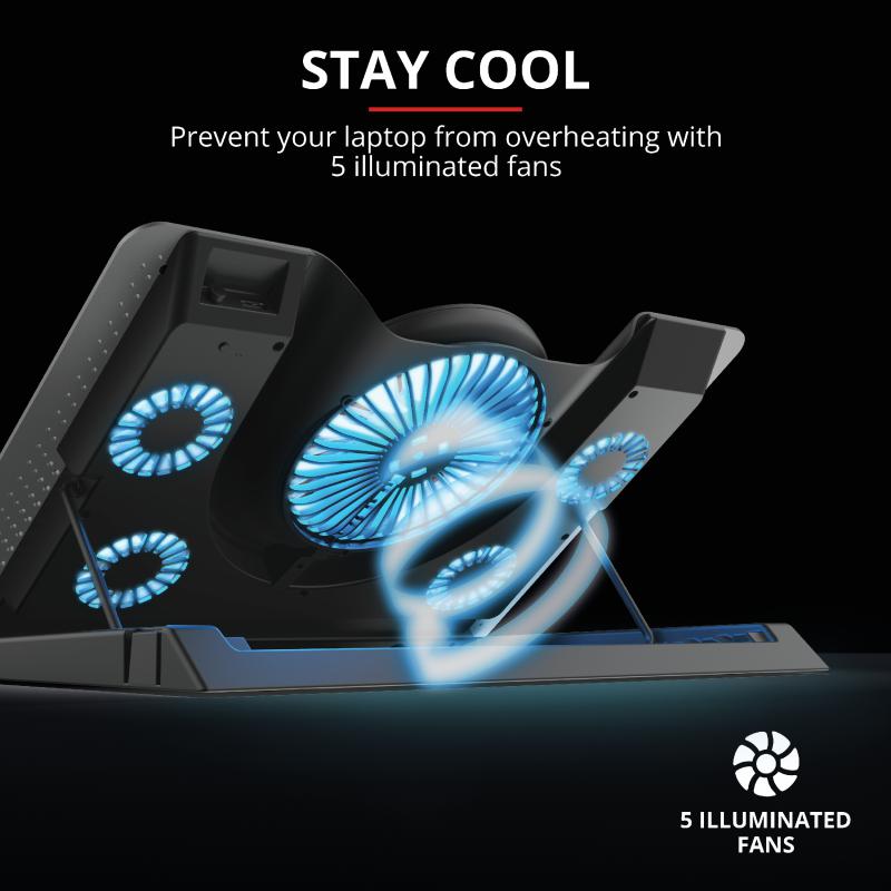 Bazë ftohëse për laptop Trust GXT 1125 Quono, 17.3", 5 ventilatorë, ndriçim blu