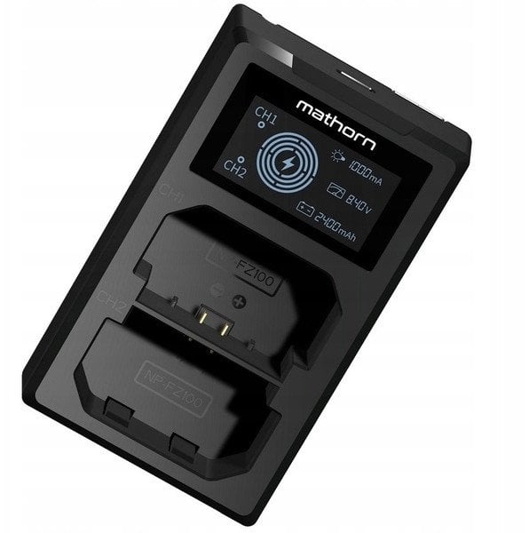 Karikues dyfishtë për bateri Mathorn MBC-D220, USB C, për Sony NP FZ100, i zi