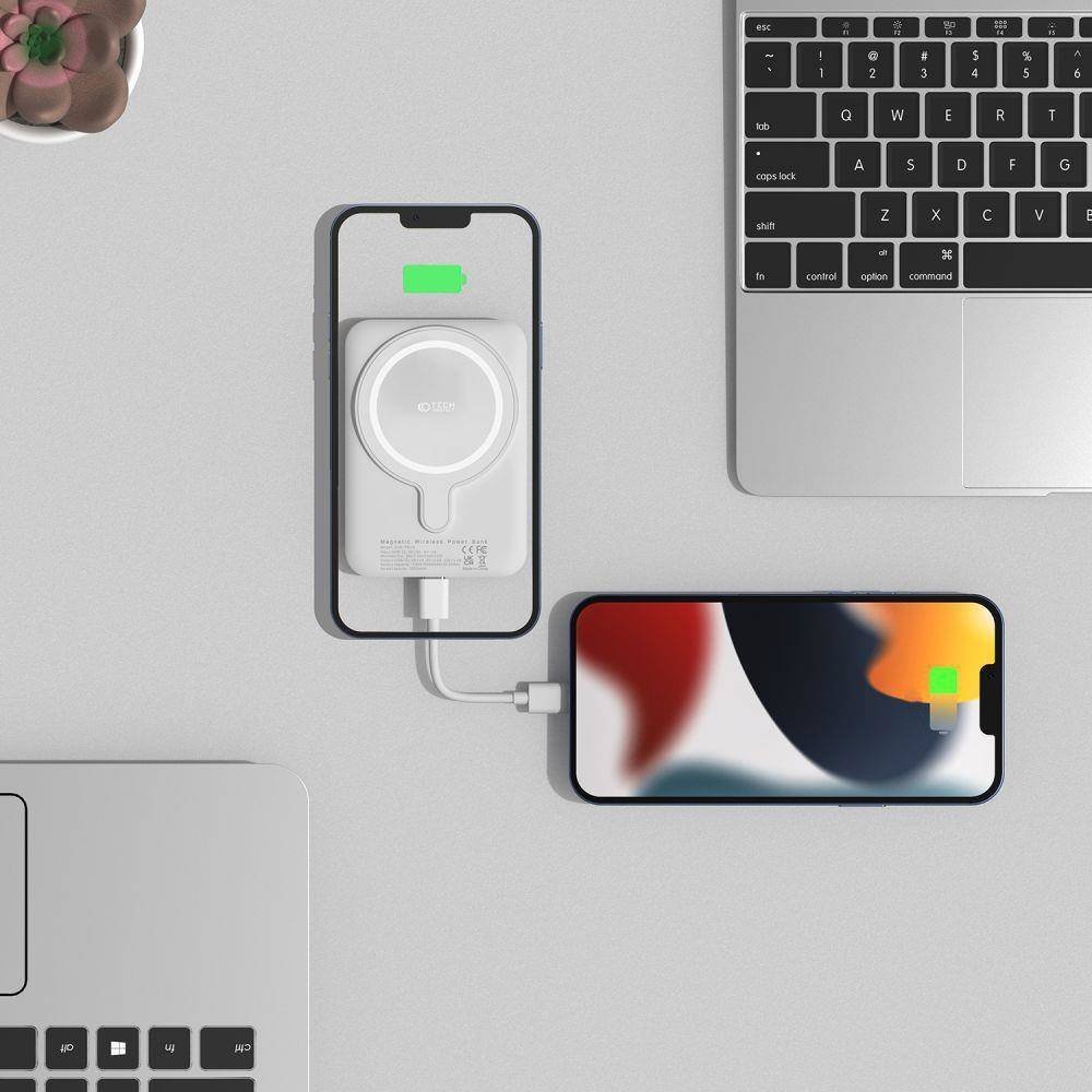 Powerbank Tech-Protect PB10 LifeMag, 5000mAh, MagSafe 15W, i bardhë