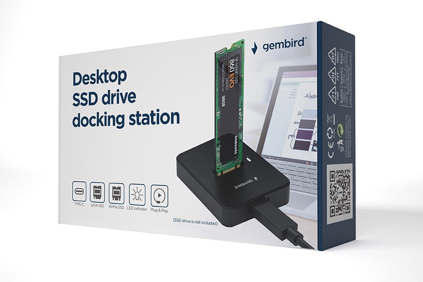 Stacion dokimi SSD Gembird ACC DOCK STATION USB C M.2 DD U3M2, për SATA dhe NVMe, i zi