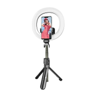 Selfie stick tripod Puluz, unazë LED me dritë të dyfishtë, telekomandë Bluetooth, i zi