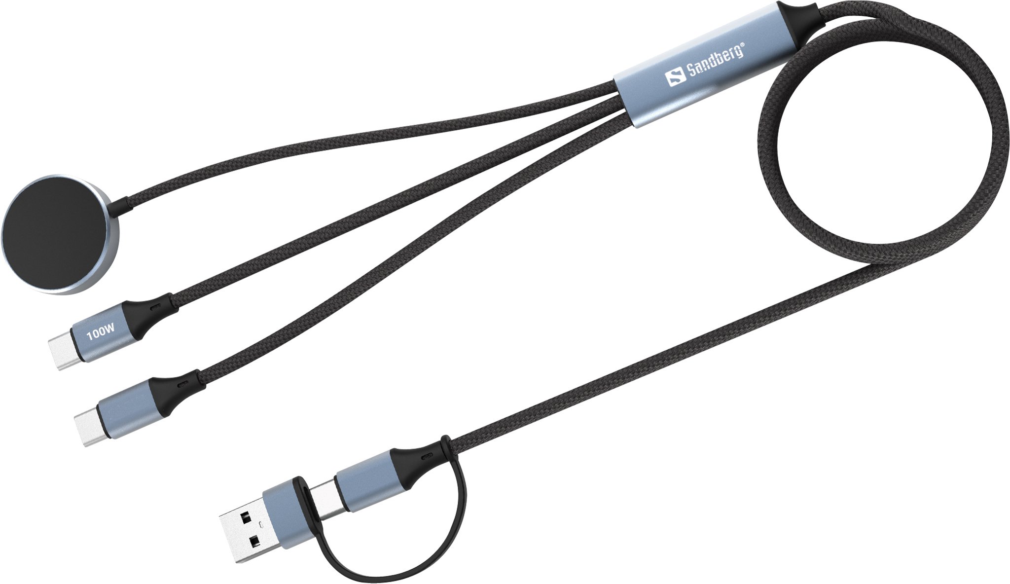 Kabllo karikimi Sandberg 3in1 441-69, USB-C PD 100W, 1.2m, gri