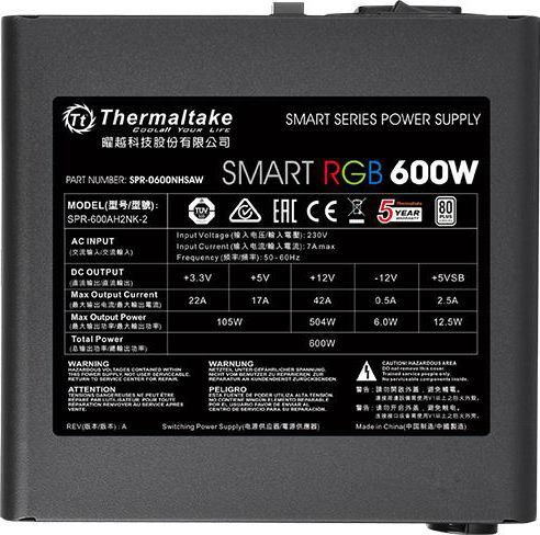 Напојување Thermaltake Smart RGB PS-SPR-0600NHSAWE-1 ATX, 600W