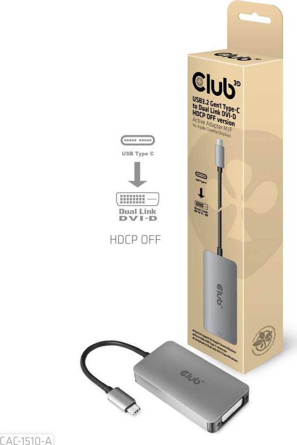 Adapter USB Club 3D CAC-1510-A, USB C në DVI, 4K, argjendtë