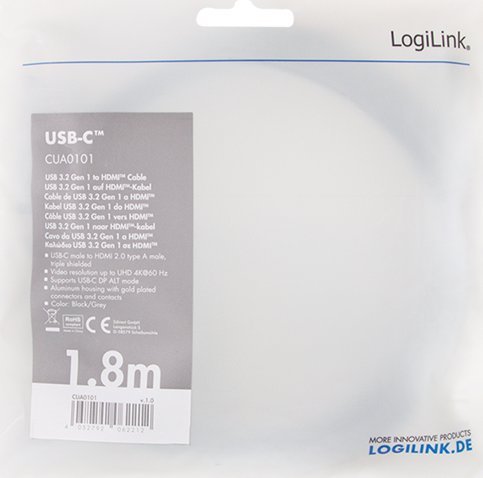 Adapter LogiLink CUA0101 USB C në HDMI, 4K UHD, i zi