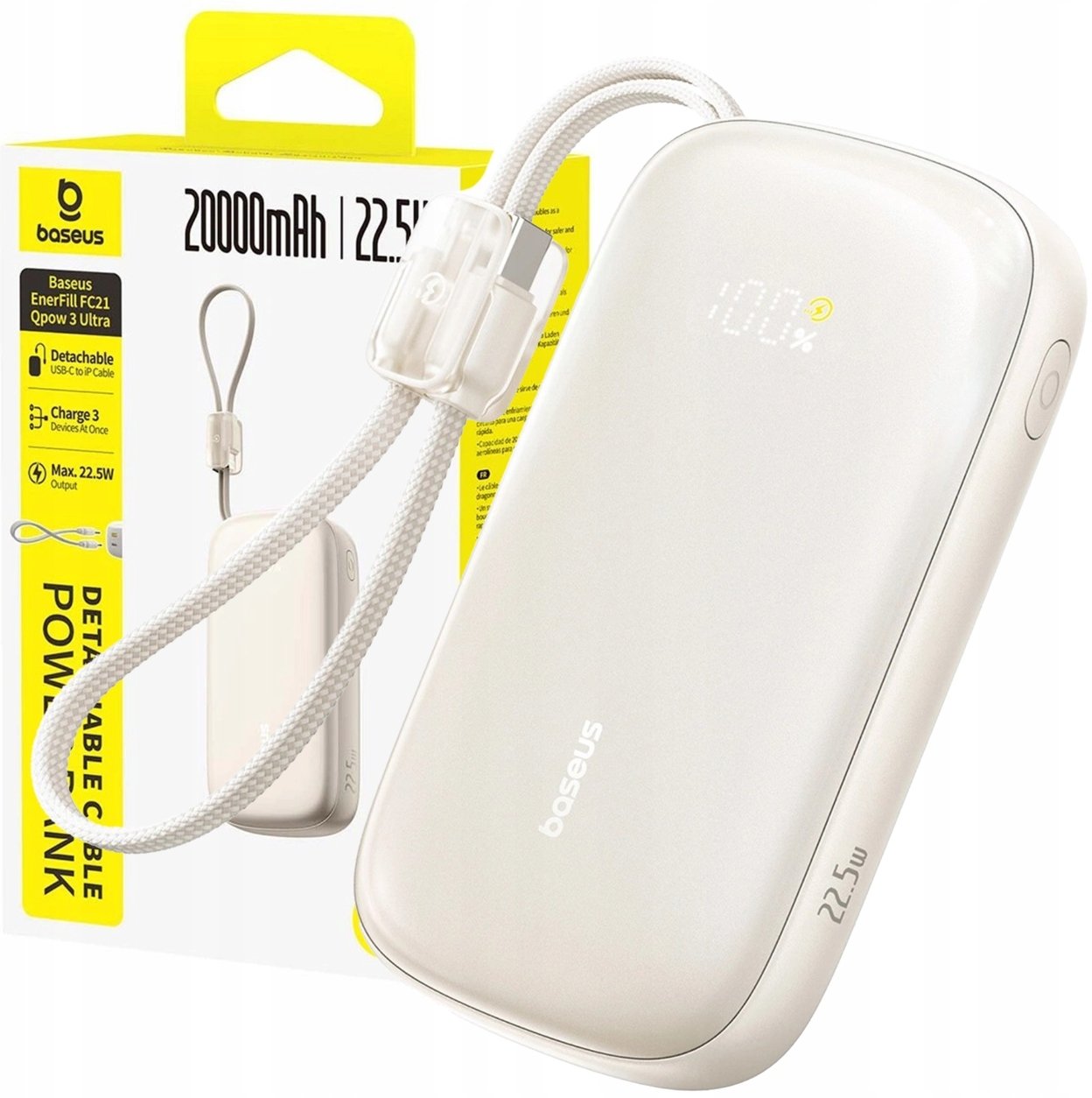Bateri e jashtme Baseus EnerFill FC21 Qpow 3 Ultra, 20000mAh, 22.5W, bezhë