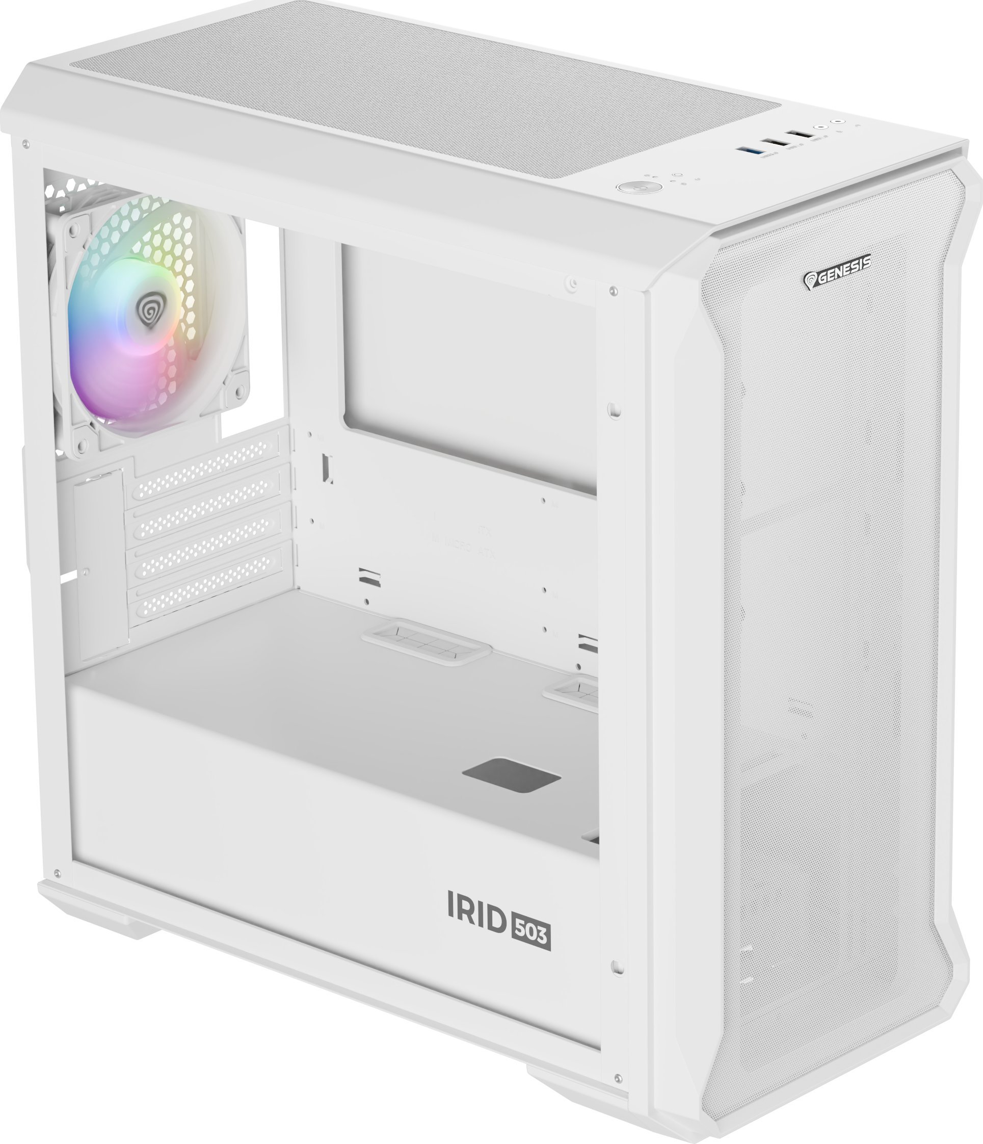 Kuti kompjuteri Natec Genesis Irid 503 ARGB Lite, Micro Tower MATX Mini ITX, panel xhami i temperuar, e zezë