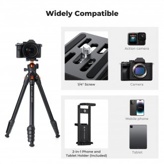 Tripod fotografik K&F Concept O235A1, lartësia 175 cm, kokë sferike BH-40, i zi