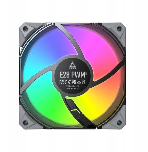 Ventilatorë PC Montech E28 ARGB, 120mm, set 3 copa me fan hub, të zinj
