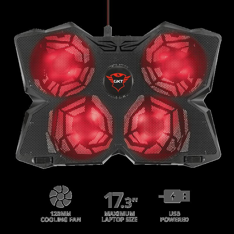 Ftohës laptopi Trust GXT 278 Yozu, 4 ventilatorë LED, i rregullueshëm, i zi