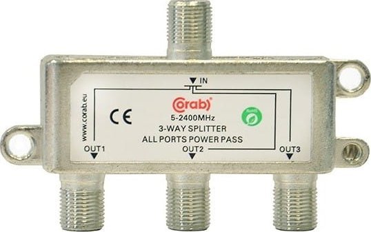 Shpërndarës sinjali CORAB, 5-2400MHz, 3 dalje, Power Pass